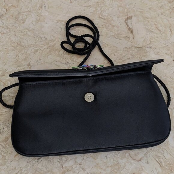 Evening Bag, Small Black Bag with Multi Colored Rhinestones - Picture 3 of 7